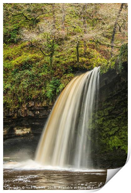 Scwd Gwladys Waterfall in Winter in the Vale of Ne Print by Nick Jenkins