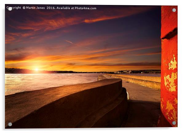 Berwick Breakwater Sunset Acrylic by K7 Photography