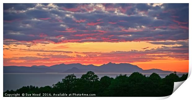 Sunset over Arran Print by Sue Wood
