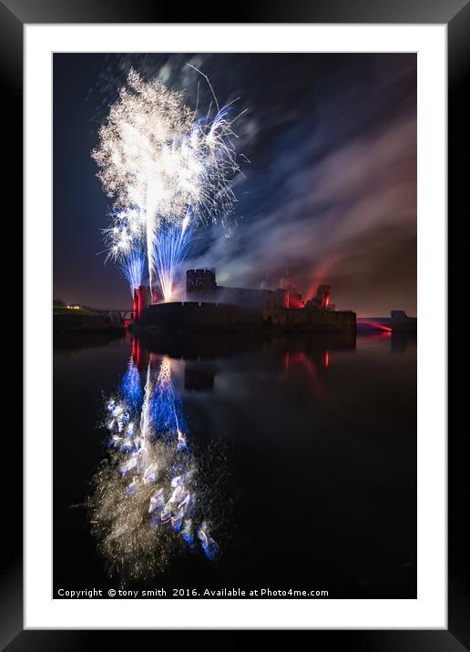 Fireworks at Caerphilly Castle Framed Mounted Print by tony smith