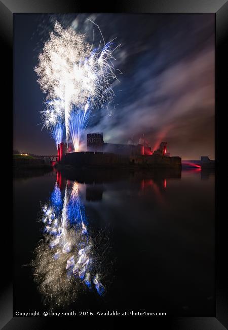 Fireworks at Caerphilly Castle Framed Print by tony smith