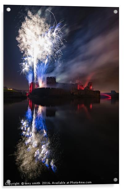 Fireworks at Caerphilly Castle Acrylic by tony smith