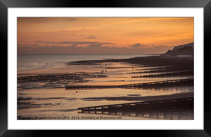 Eastbourne Beach After Sunset Framed Mounted Print by Linda Corcoran LRPS CPAGB