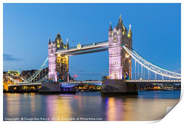 Tower Bridge, London at dusk Print by Daugirdas Racys