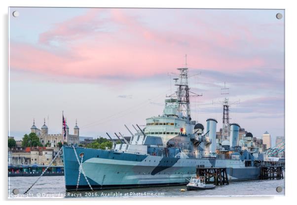 HMS Belfast on the river Thames at sunset Acrylic by Daugirdas Racys