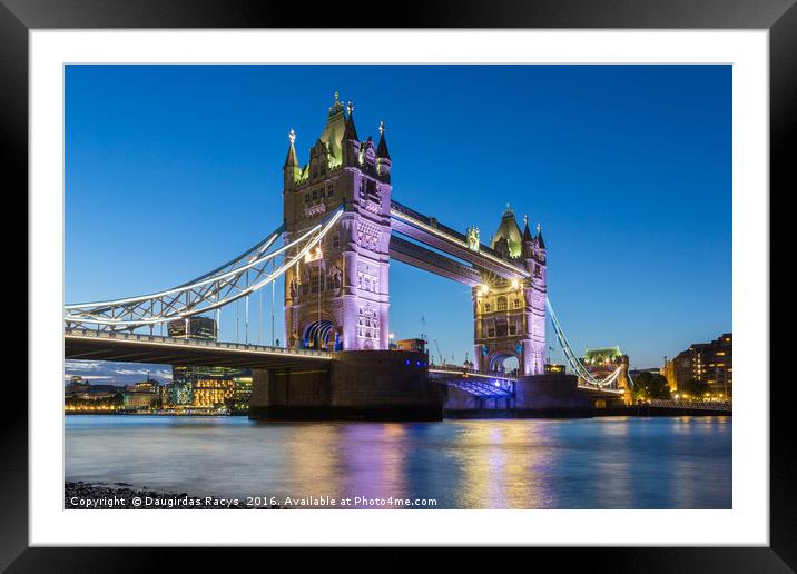 Tower Bridge, London at dusk Framed Mounted Print by Daugirdas Racys