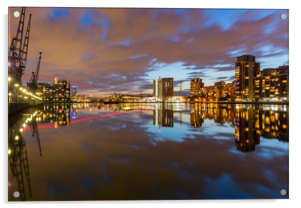 London Royal Victoria docks reflections at dusk Acrylic by Daugirdas Racys