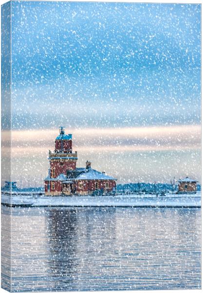 Helsingborg Lighthouse Winter Weather Canvas Print by Antony McAulay