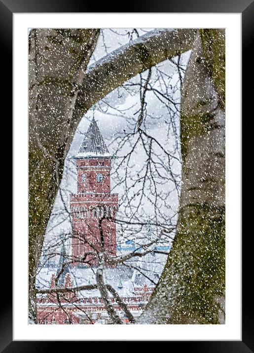 Helsingborg Town Hall Snowing Framed Mounted Print by Antony McAulay