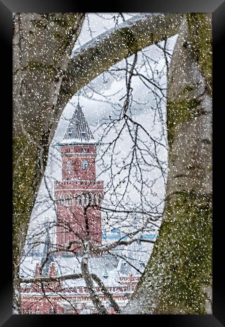 Helsingborg Town Hall Snowing Framed Print by Antony McAulay