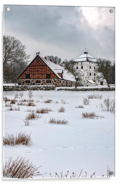 Hovdala Castle Gardens in Winter Acrylic by Antony McAulay