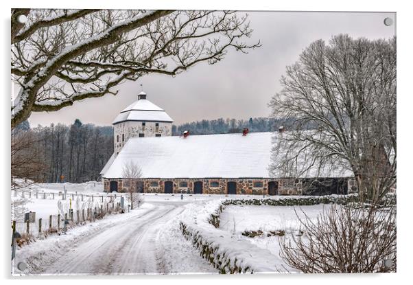 Hovdala Castle Stables in Winter Acrylic by Antony McAulay