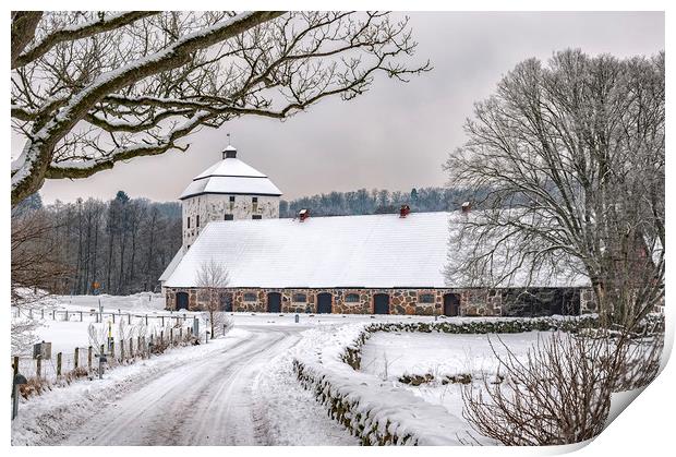 Hovdala Castle Stables in Winter Print by Antony McAulay