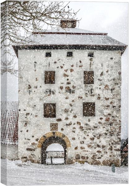 Hovdala Slott Gatehouse in Winter Canvas Print by Antony McAulay
