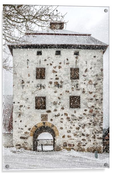 Hovdala Slott Gatehouse in Winter Acrylic by Antony McAulay