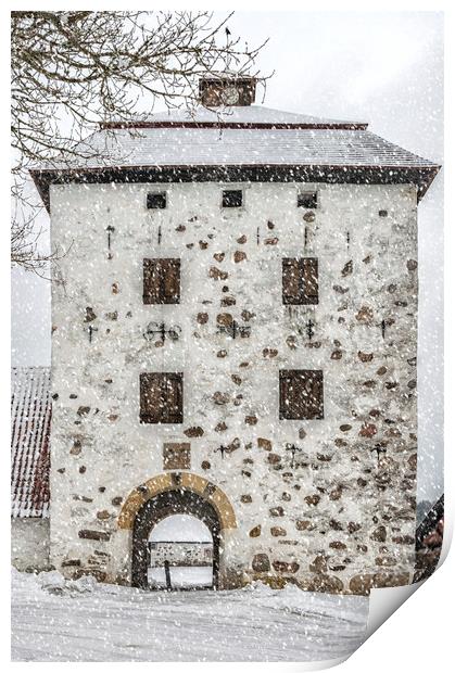 Hovdala Slott Gatehouse in Winter Print by Antony McAulay