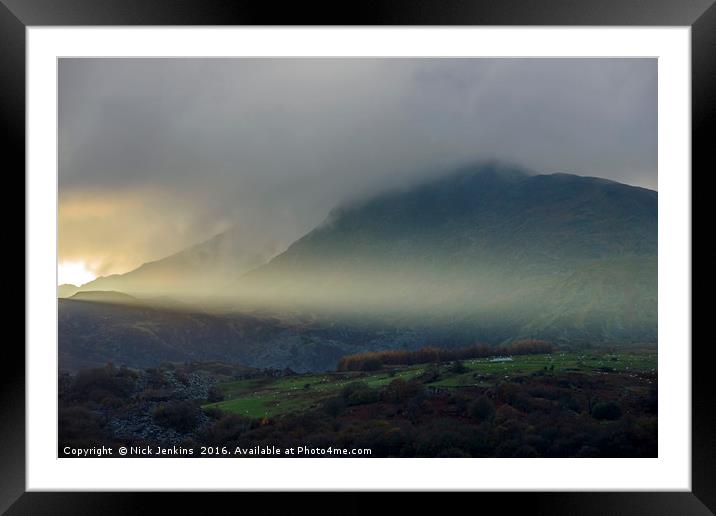 Moel Siabod Sun Ray Snowdonia National Park Wales  Framed Mounted Print by Nick Jenkins