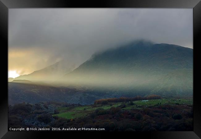 Moel Siabod Sun Ray Snowdonia National Park Wales  Framed Print by Nick Jenkins