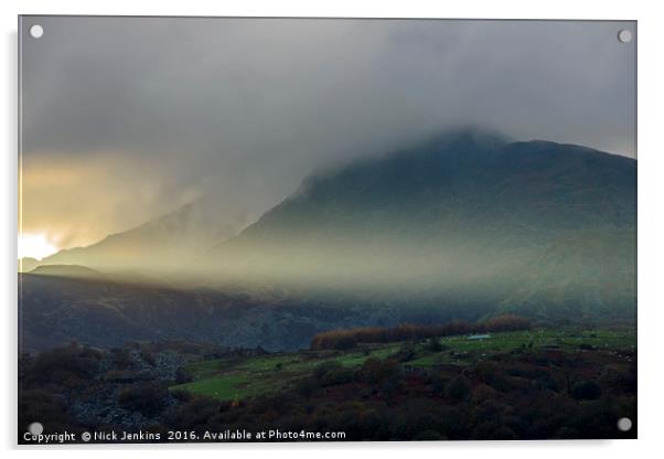 Moel Siabod Sun Ray Snowdonia National Park Wales  Acrylic by Nick Jenkins