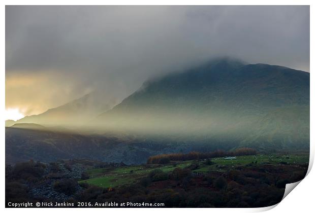 Moel Siabod Sun Ray Snowdonia National Park Wales  Print by Nick Jenkins
