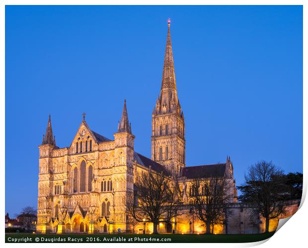 Salisbury Cathedral at twilight Print by Daugirdas Racys