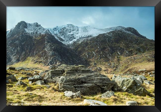 Y Garn from Llyn Idwal Snowdonia in Winter Wales  Framed Print by Nick Jenkins