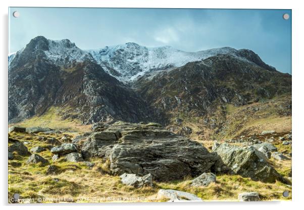 Y Garn from Llyn Idwal Snowdonia in Winter Wales  Acrylic by Nick Jenkins