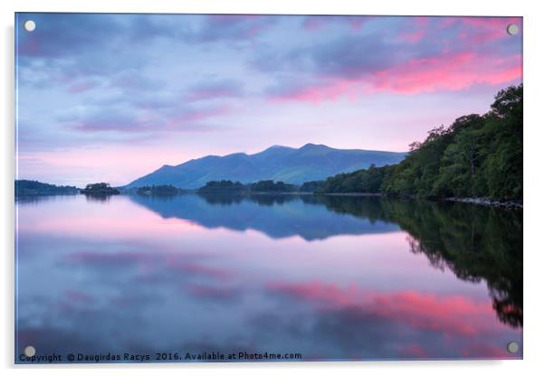 Derwent Water pink sunrise Acrylic by Daugirdas Racys