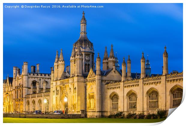 University of Cambridge, Kings College at twilight Print by Daugirdas Racys