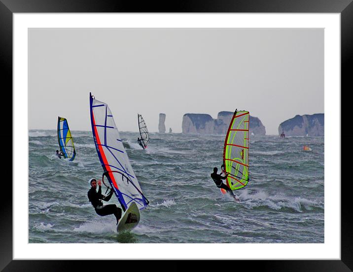 Windsurfers at Sandbanks  Framed Mounted Print by Mike Crew