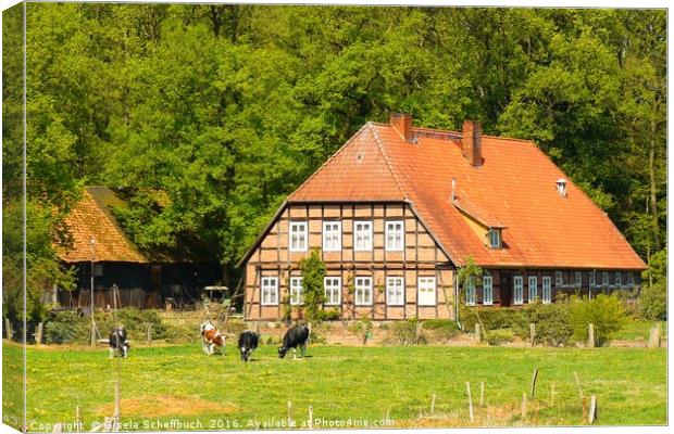 Farm House in Lower Saxony Canvas Print by Gisela Scheffbuch