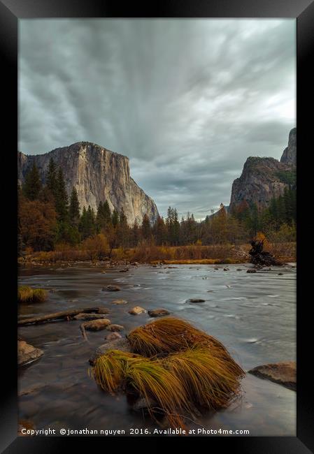 Storm over Yosemite Valley Framed Print by jonathan nguyen
