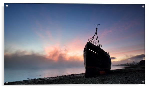 Loch Linnhe Misty Shipwreck Acrylic by Grant Glendinning