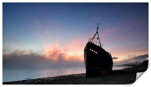 Loch Linnhe Misty Shipwreck Print by Grant Glendinning