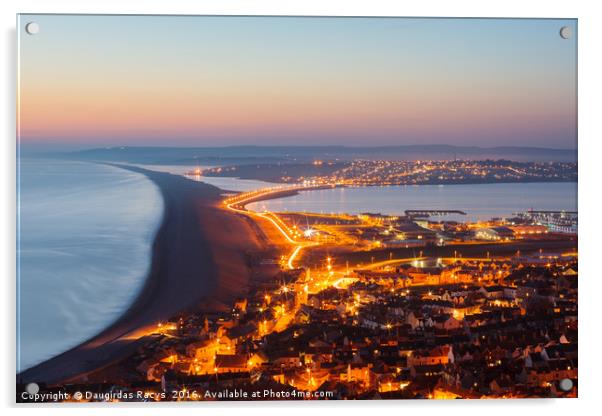 Chesil beach seen from Portland at dusk Acrylic by Daugirdas Racys