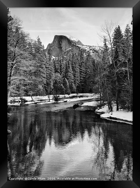 Dramatic winter view of Half Dome. Framed Print by Jamie Pham