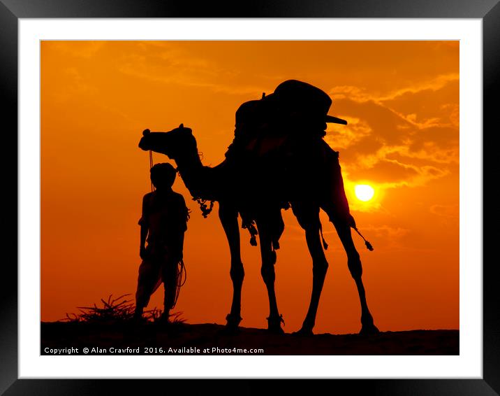Camel and Minder, India Framed Mounted Print by Alan Crawford