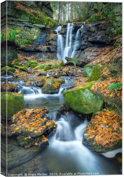 Autumnal Wharnley Burn Waterfall  Canvas Print by Angie Morton
