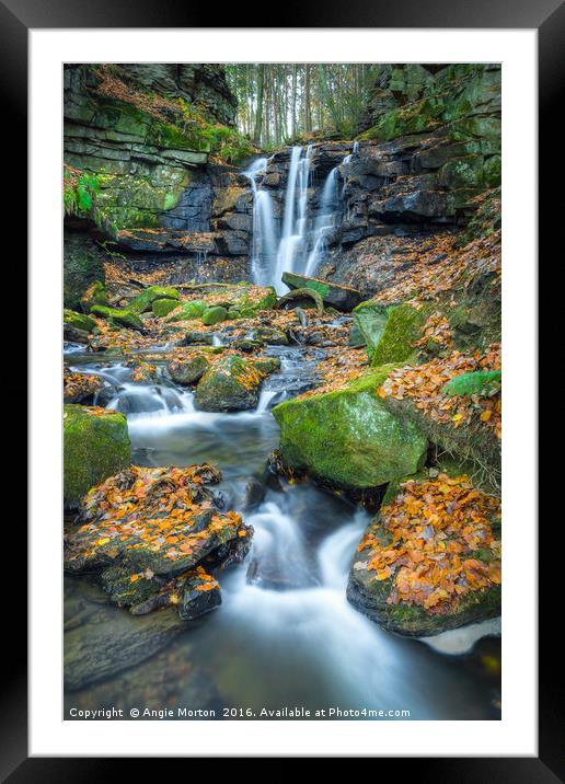 Autumnal Wharnley Burn Waterfall  Framed Mounted Print by Angie Morton