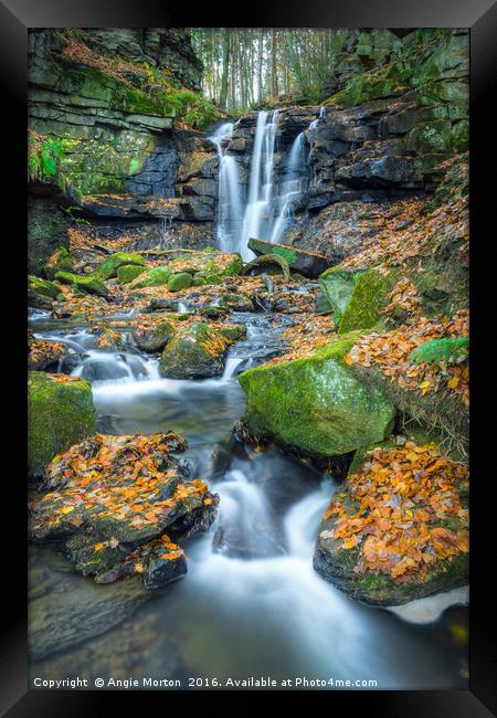 Autumnal Wharnley Burn Waterfall  Framed Print by Angie Morton