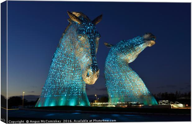The Kelpies by night, Falkirk Canvas Print by Angus McComiskey
