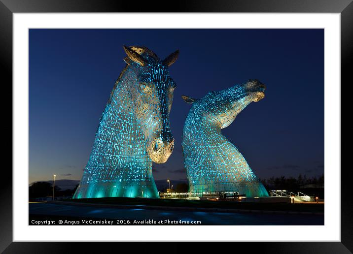 The Kelpies by night, Falkirk Framed Mounted Print by Angus McComiskey