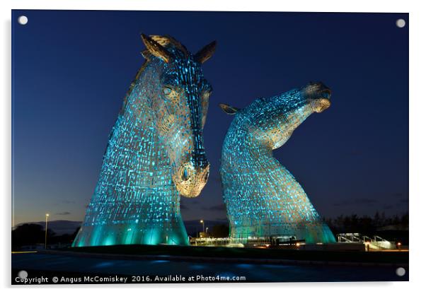 The Kelpies by night, Falkirk Acrylic by Angus McComiskey