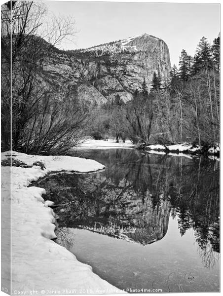 Damatic winter view of Mirror Lake in Yosemite Nat Canvas Print by Jamie Pham