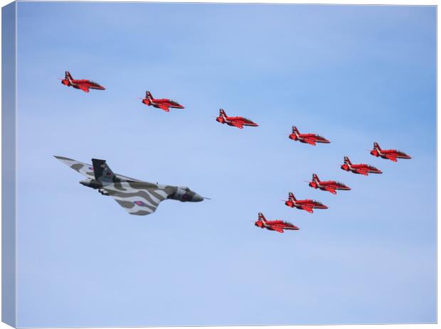 Avro Vulcan and the Red Arrows Canvas Print by Stephen Wright