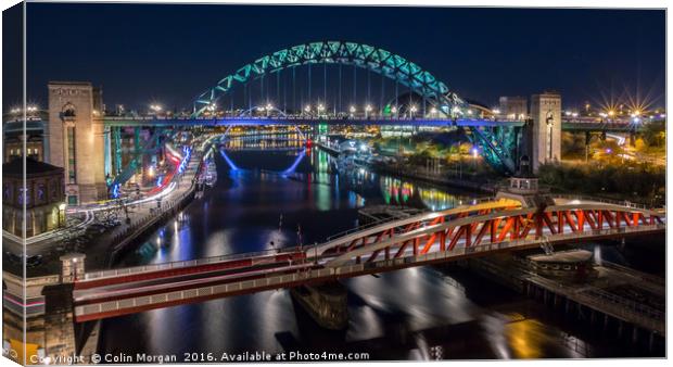 Tyne Bridge & Swing Bridge at Night Canvas Print by Colin Morgan