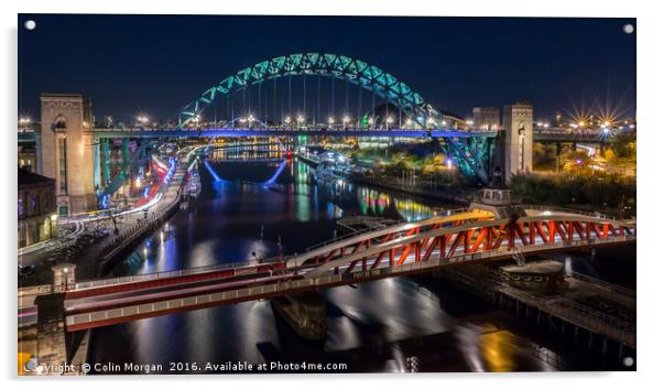 Tyne Bridge & Swing Bridge at Night Acrylic by Colin Morgan