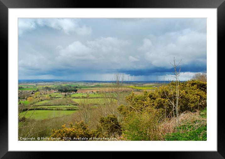 Rain over The SomersetLevels Framed Mounted Print by Philip Gough