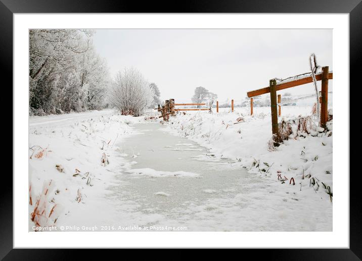 Winter Snow on The Somerset Levels Framed Mounted Print by Philip Gough