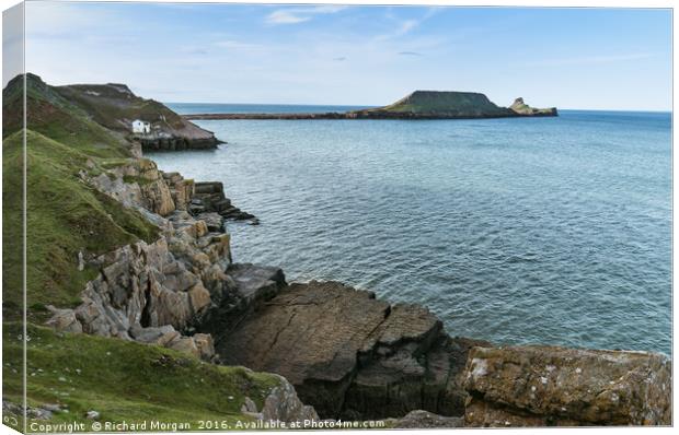 Worms Head, Rhossili, Gower, South Wales. Canvas Print by Richard Morgan